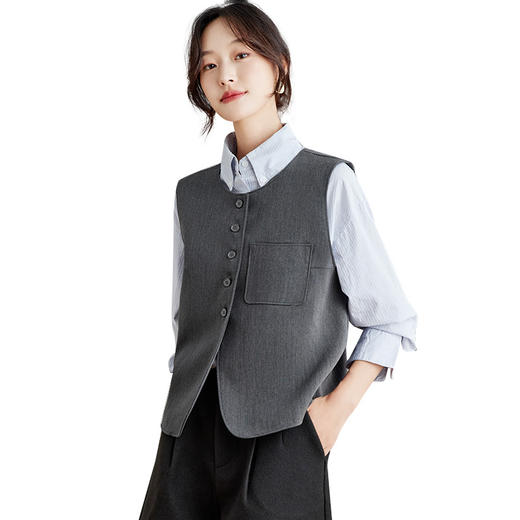 丁摩 圆领高级灰马甲女新款无袖坎肩背心叠穿开衫5ZF-58076 商品图4
