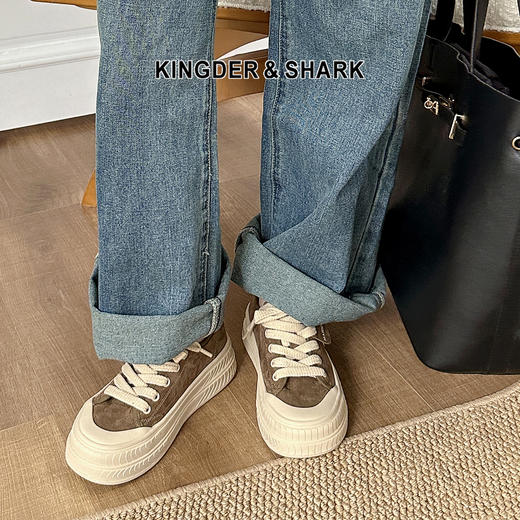 经典鲨2025秋季新品潮流百搭圆头系带舒适通勤平底休闲鞋女KW316-537051 商品图0