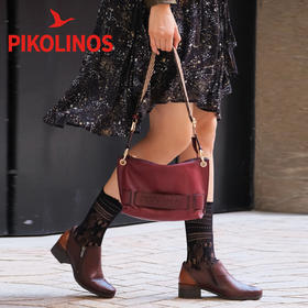 【云粉节】BF楼Pikolinos派高雁秋季擦色牛皮深口侧拉链中粗跟通勤单鞋PL252714.吊牌价2580.