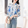 KQ2025早秋桑蚕丝趣味印花真丝衬衫polo领长袖花色通勤衬衣女士上衣 商品缩略图2
