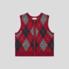 GOODBAI 菱格纹撞色提花圆领纽扣宽松针织背心 商品缩略图3