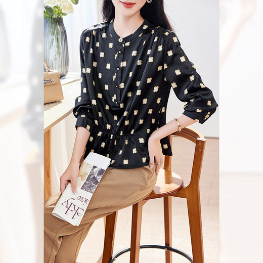KQ珍珠缎重磅真丝衬衫女长袖2025年秋装新款气质显瘦桑蚕丝品牌上衣 商品图0