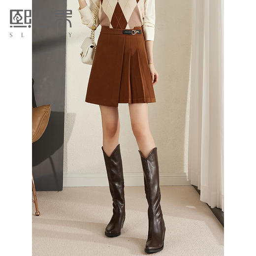 【129选3件，不退换】熙世界百褶短裙女秋冬新款学院风高腰显瘦加厚毛呢A字半身裙 商品图0