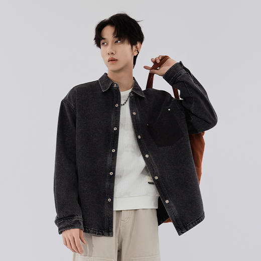 【新品上新】HX 秋季水洗牛仔翻领长袖衬衫S103533138101 商品图1
