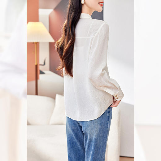 KQ19姆米冠乐绉暗门襟宽松职业长袖女式白衬衣衫女士上衣2025秋真丝 商品图3