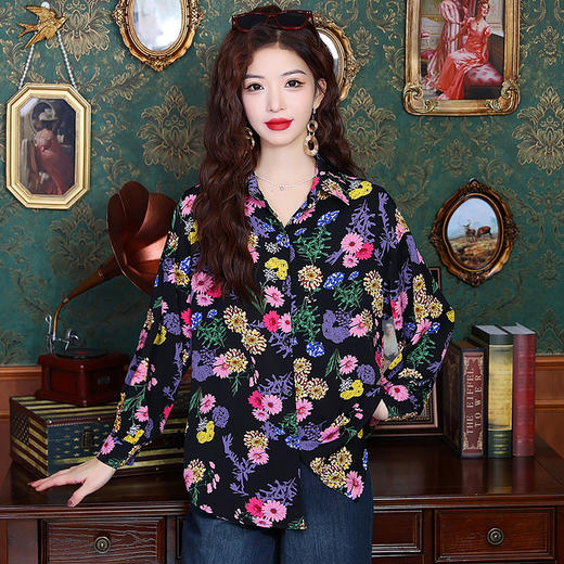 KQL B36M067碎花雪纺衬衫复古洋气衬衣时尚 商品图3