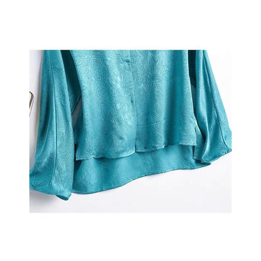 丁摩 新中式法国意大利女装新高端缎面提花V领上衣女长袖衬衫秋5ZF-46824 商品图3