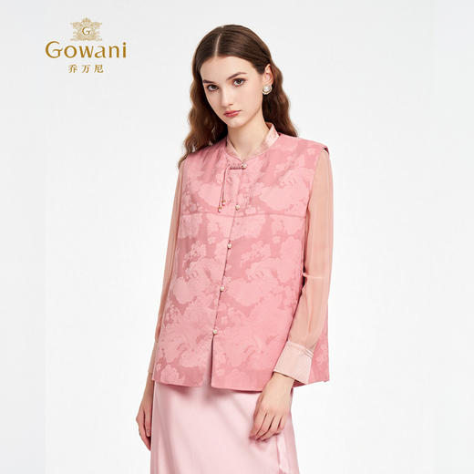 乔万尼2025秋新品新中式提花东方雅致盘扣夹棉宽松开襟马甲ED1K912 商品图1