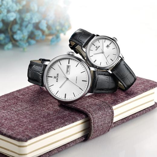 依波表手表EBOHR情侣款男表女表机械表腕表防水皮带日历3617 商品图3