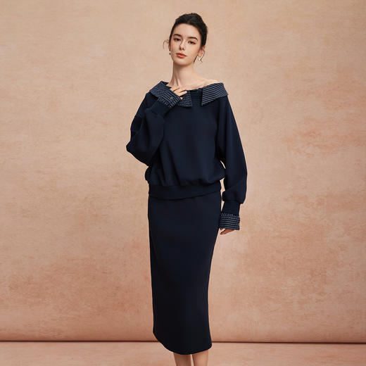 QG102斯尔丽25新款休闲时尚不费心机的套装搭配廓形上衣直筒裙减龄套装 商品图2
