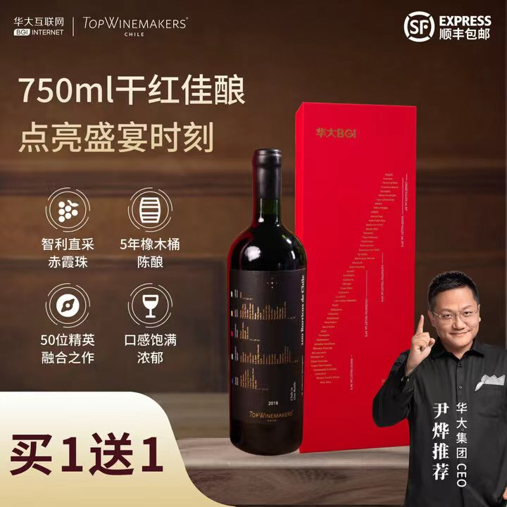 【智利红酒】华大原瓶进口TOPWINEMAKERS赤霞珠葡萄酒2018年750ml五年熟化14度干型含礼盒红酒送礼