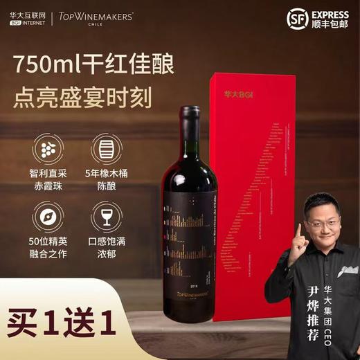 【智利红酒】华大原瓶进口TOPWINEMAKERS赤霞珠葡萄酒2018年750ml五年熟化14度干型含礼盒红酒送礼 商品图0