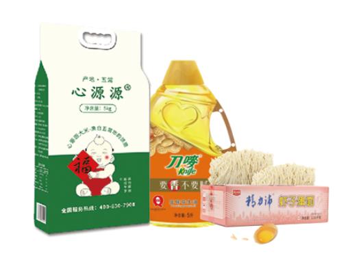 粮油实物券(米油面)	心源源五常稻花香大米5KG+刀唛花生油5L+精力沛手工面1.55kg 商品图0