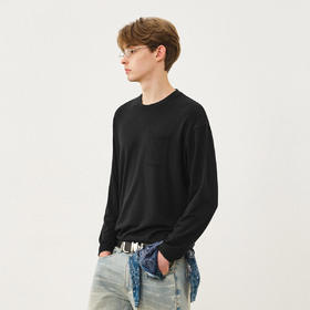 714street美丽诺羊毛混纺打底T恤男2025秋冬情侣装莫代尔长袖上衣