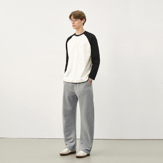 714street休闲简约垂感宽松弯刀裤2025秋冬潮牌加绒灰色卫裤男款 商品图3