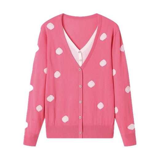 2025春秋新款V领假两件针织拼接t恤女宽松显瘦遮肚子打底上衣春季 商品图4