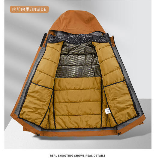 高阶品质 石墨烯发热 聚酰亚胺棉内胆 男士户外三合一可拆卸冲锋衣 保暖两件套棉外套BS23071-T 商品图5