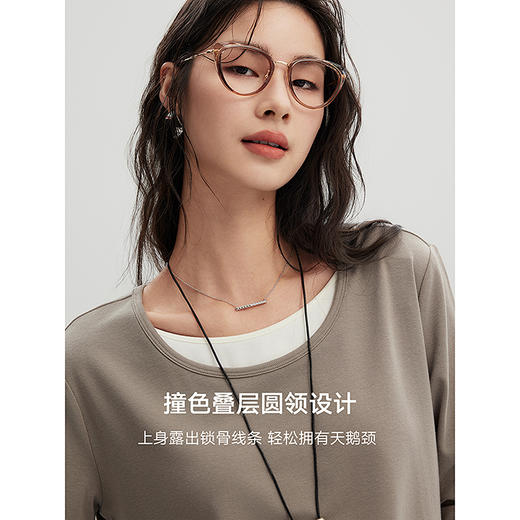 初棉圆领假两件长袖T恤356601001 商品图3