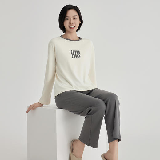 weyo新款秋季亲肤舒适女舒感棉系列圆领撞色长袖套服家居服套装50717 商品图3