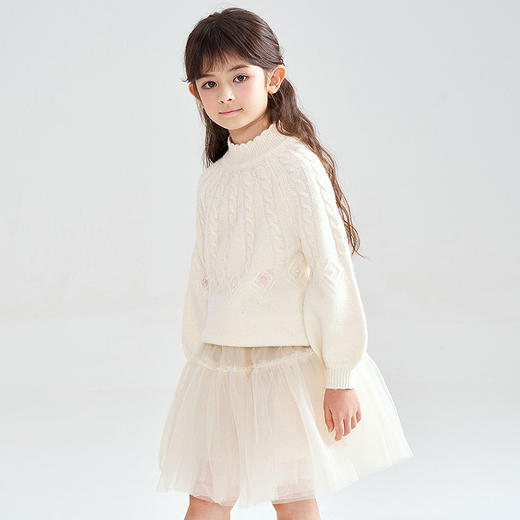 笛莎Deesha 2025冬季新款女童甜美复古绞花半高领套头针织衫 商品图3