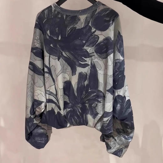 雀说流行的上衣高级感气质百搭灰绿色印花圆领长袖卫衣AL 商品图0