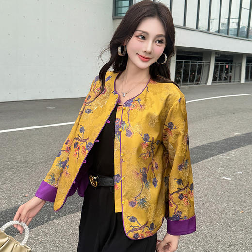 QYM 5962-Y时尚复古外套印花中式国风短款休闲上衣 商品图1