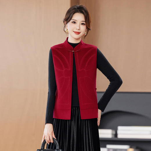KQ2025秋新款新中式国风毛呢马夹女士复古盘扣无袖上衣妈妈羊毛外套 商品图1