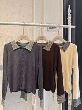【门店同款】ENJOY秋季拼条纹polo领针织衫 165800057