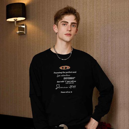 IDEVERRAY【明星同款】轻奢假两件长袖t恤女打底衫男士宽松百搭 商品图2