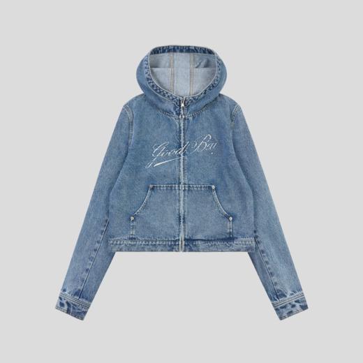 GOODBAI 斜体logo印花连帽正肩长袖牛仔外套 商品图3