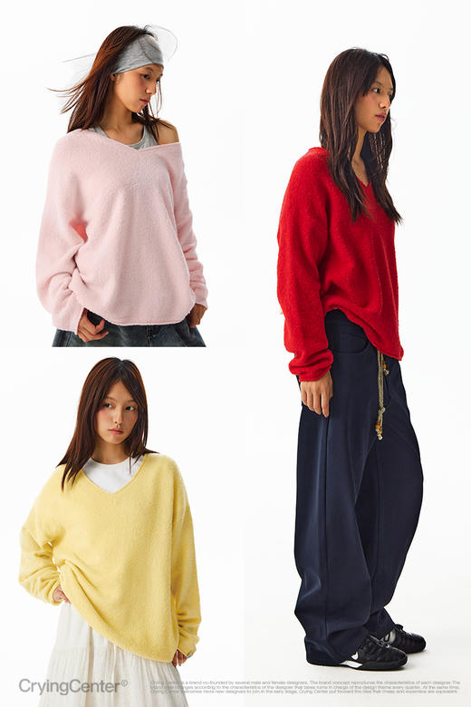 CryingCenter 软糯v领 落肩显瘦毛衣卫衣 哭喊中心 商品图5