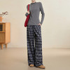 西遇格子休闲裤女秋季新款复古高腰宽松显瘦直筒阔腿裤长裤V3051286 商品缩略图1