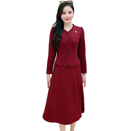 QYM 1125X22-Y假两件连衣裙气质时尚简约收腰中长裙 商品图4