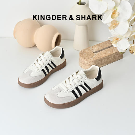经典鲨2025年秋专柜新款韩版潮流时尚拼色平底休闲德训鞋女KW313-537111 商品图0