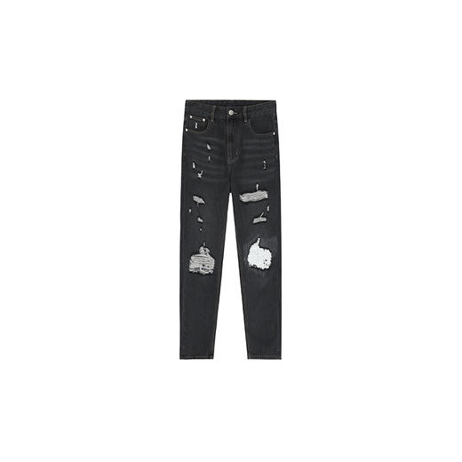 REDCHARCOAL【红炭】潮牌黑色破洞牛仔裤男修身小脚潮流休闲长裤 商品图0