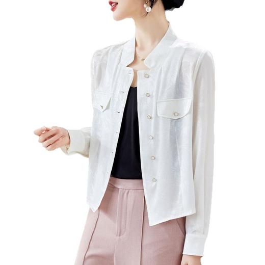 丁摩真丝短外套女小衫新款单排扣开衫立领减龄桑蚕丝短款AL1225 商品图4