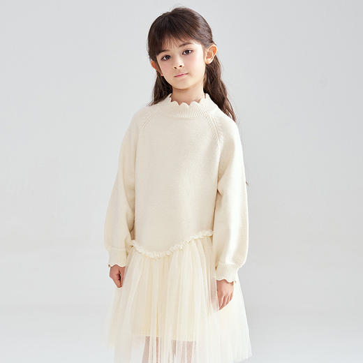 笛莎Deesha 2025冬季新款女童时尚气质网纱拼接针织连衣裙 商品图3