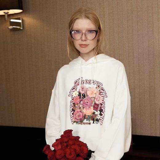 IDEVERRAY毛圈薄款玫瑰油画风卫衣美式街头宽松帽衫男女春秋季 商品图4