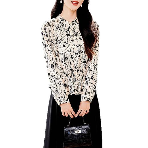 KQ2025秋季真丝碎花衬衫女长袖打底衫洋气小衫气质显瘦桑蚕丝上衣女 商品图4
