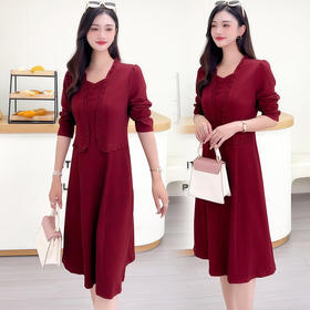 QYM 1125X21-Y时尚连衣裙木耳拼结假两件红色长袖裙