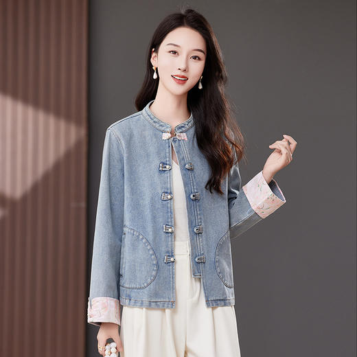 雀说新中式国风牛仔短外套新款气质复古百搭减龄唐装上衣AL2519 商品图1