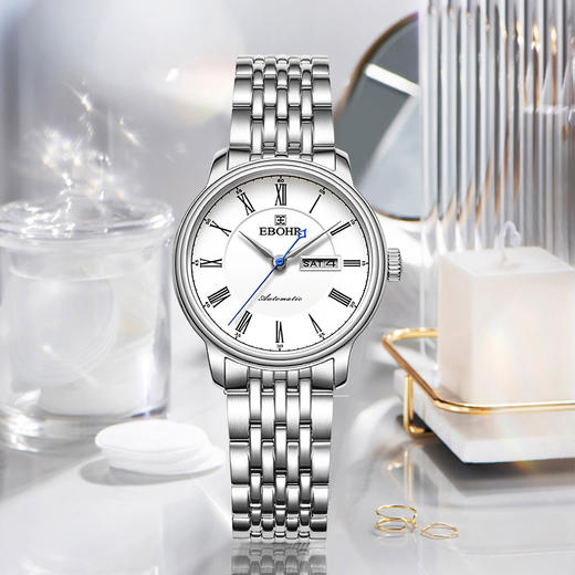 依波表女表高级感简约情侣手表女款钢带日历全自动机械表腕表3662 商品图4