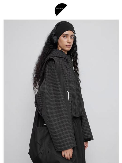 半圆/Q5821737/连帽立领防风格子轻户外长袖外套 商品图2