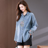 雀说牛仔衬衫外套新款大码宽松时尚衬衣薄款国风刺绣上衣潮AL1622 商品缩略图3