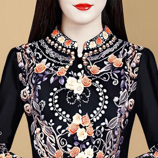 KQL E333M3175洋气印花立领衬衫薄款套头上衣 商品图2