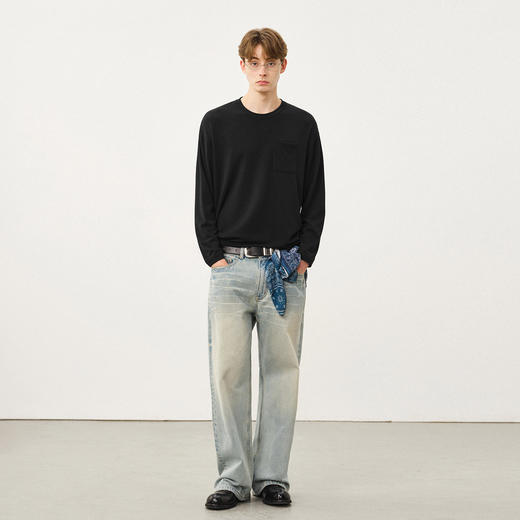 714street美丽诺羊毛混纺打底T恤男2025秋冬情侣装莫代尔长袖上衣 商品图3