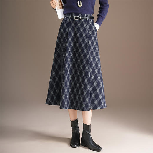 QYM 773-Y简约格子半身裙时尚半身裙中长款口袋A字裙 商品图1