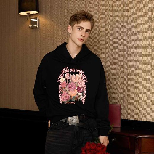 IDEVERRAY毛圈薄款玫瑰油画风卫衣美式街头宽松帽衫男女春秋季 商品图2