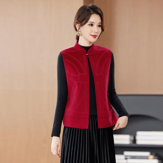 KQ2025秋新款新中式国风毛呢马夹女士复古盘扣无袖上衣妈妈羊毛外套 商品图2
