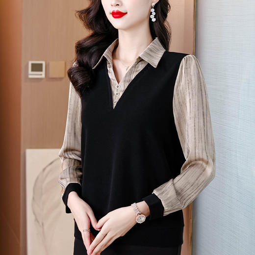 KQL E333M3113针织衫气质妈妈减龄polo领衬衫拼接假两件上衣 商品图1